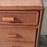 Chest of drawers 5 drawers wood and cannage – 80s