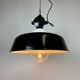 Industrial black enamel lamp with glass cover, 1950s