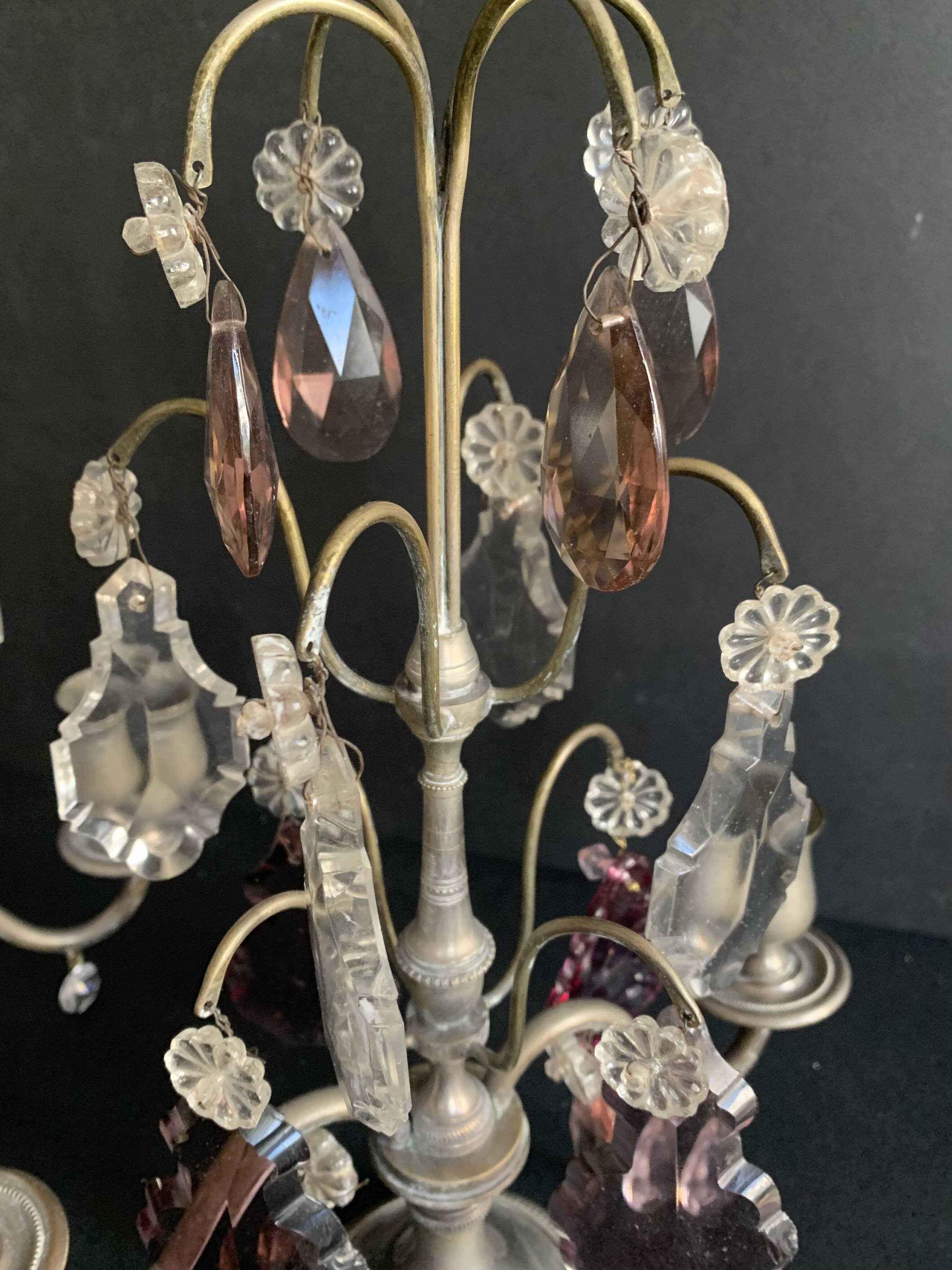 Pair of crystal tassel candelabras, 2-light candelabra, 1920,