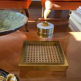 Hollywood regency vide poche, brass and Vienna straw, Italy 1970