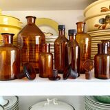 8 amber glass apothecary bottles