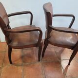 Pair of antique leather bridge armchairs