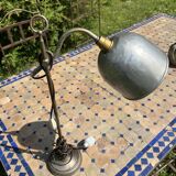 Vintage industrial articulated desk lamp in patinated metal
