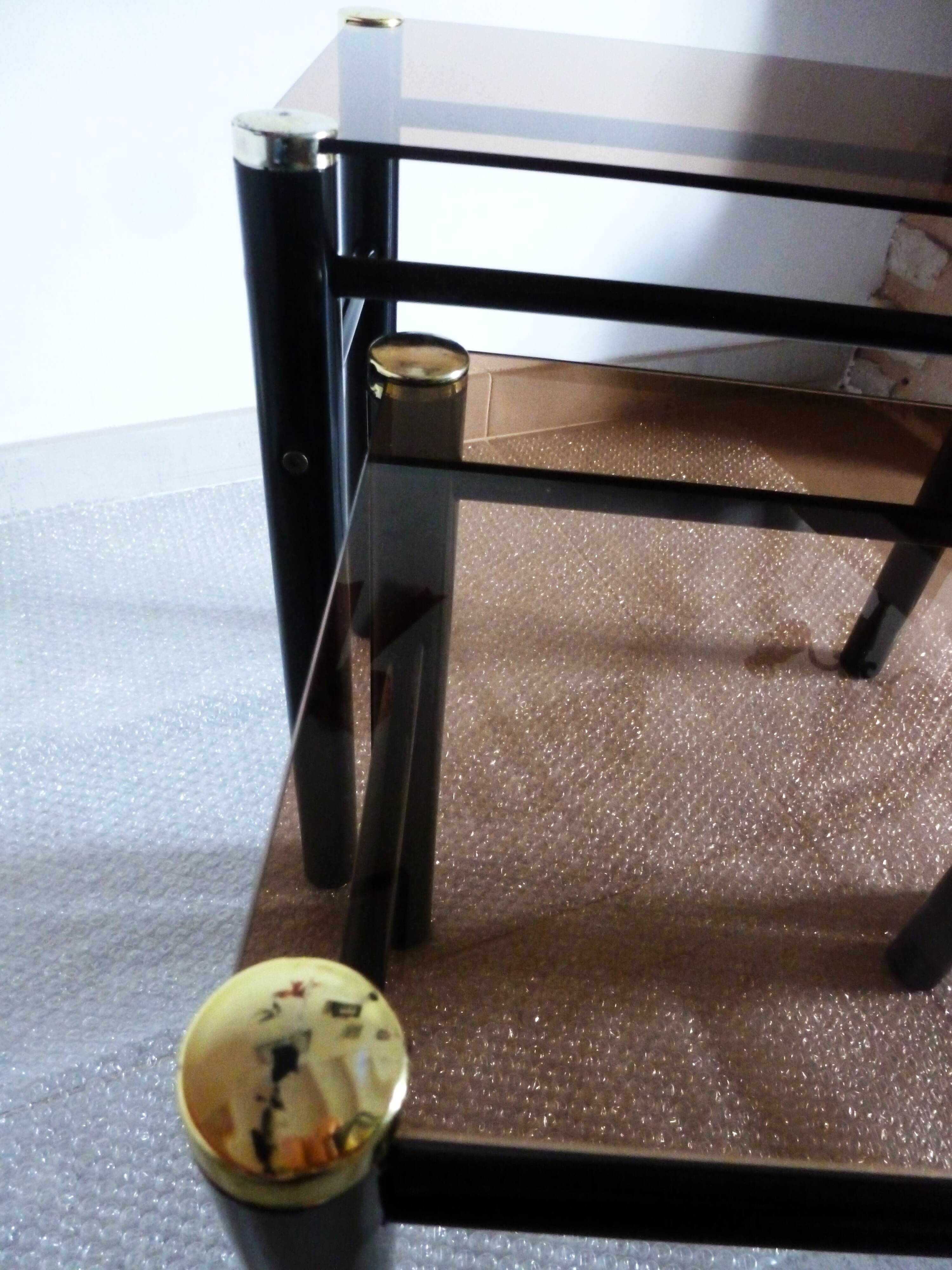 2 glass and chrome side tables, glass and metal coffee tables