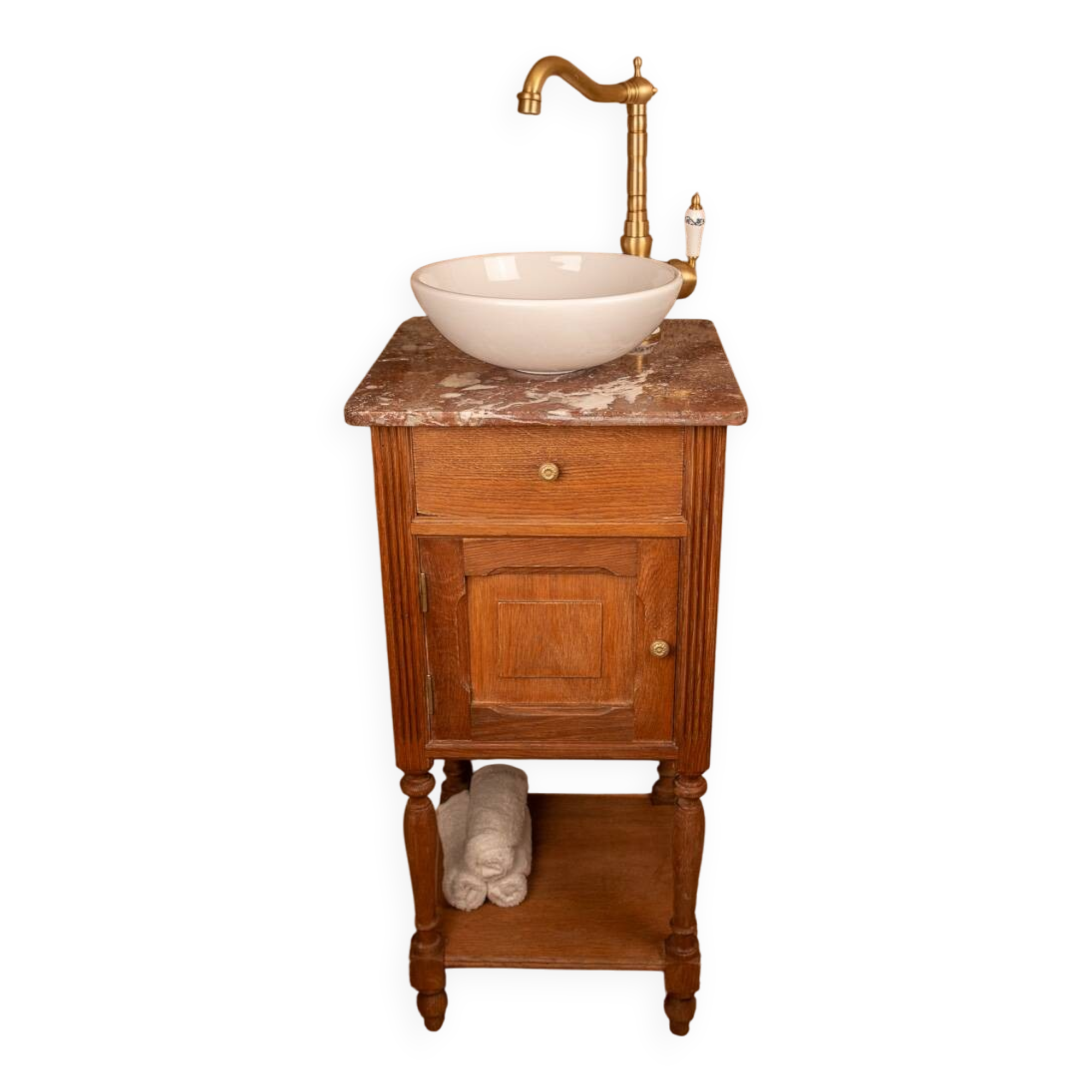 Washbasin made from a bedside table.