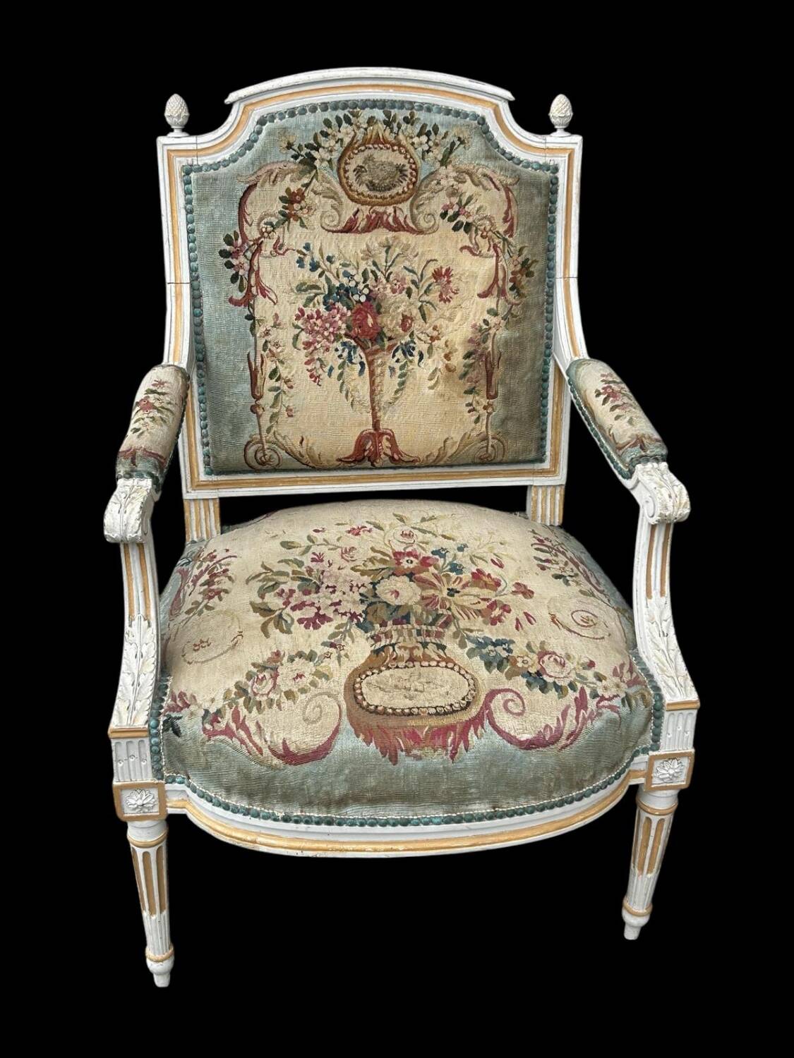 Pair of Louis XVI Cabriolet Armchairs - Lacquered and Upholstered Beech