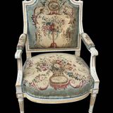 Pair of Louis XVI Cabriolet Armchairs - Lacquered and Upholstered Beech