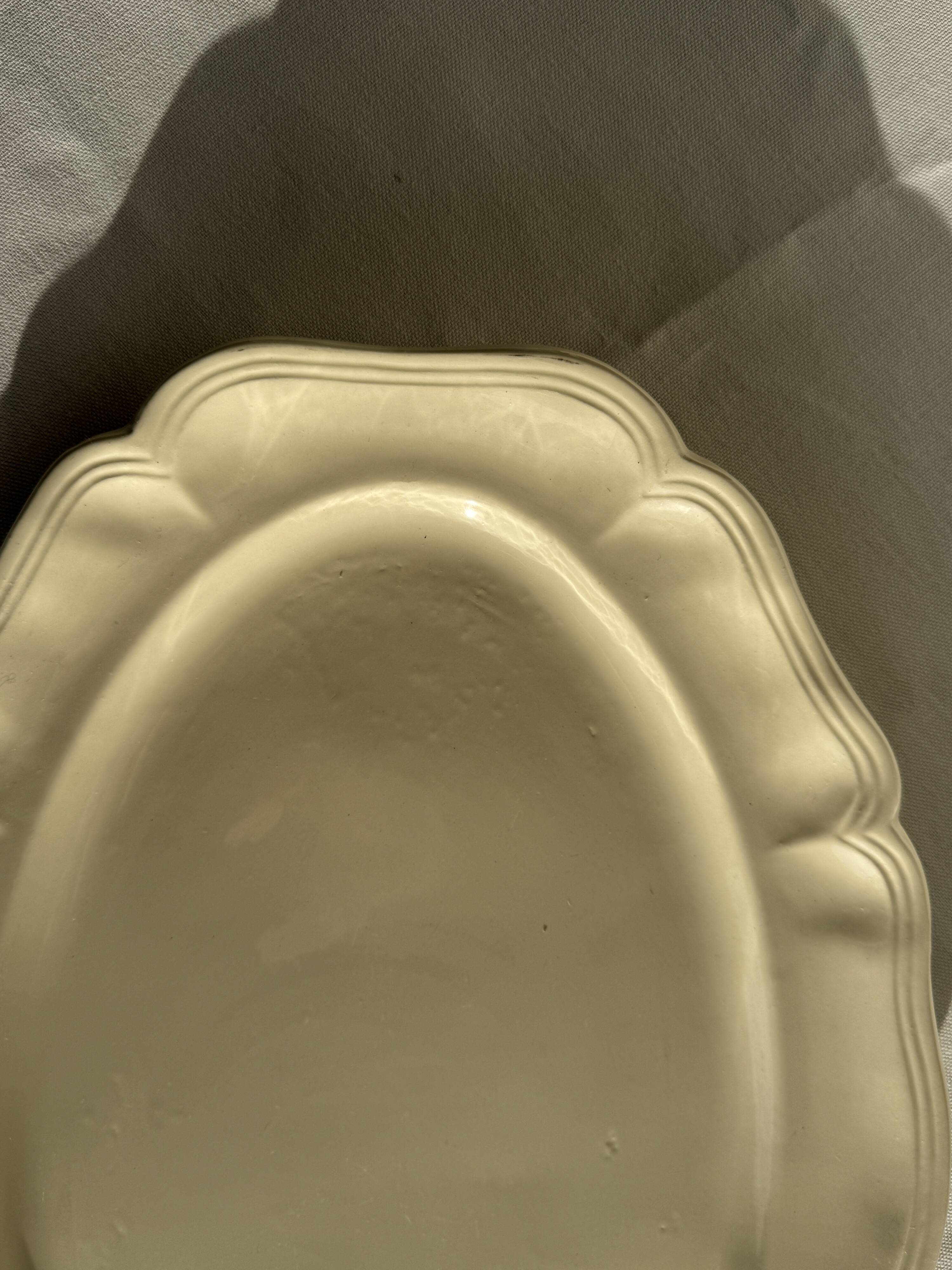 Large oval cream earthenware dish Sarreguemines France L44