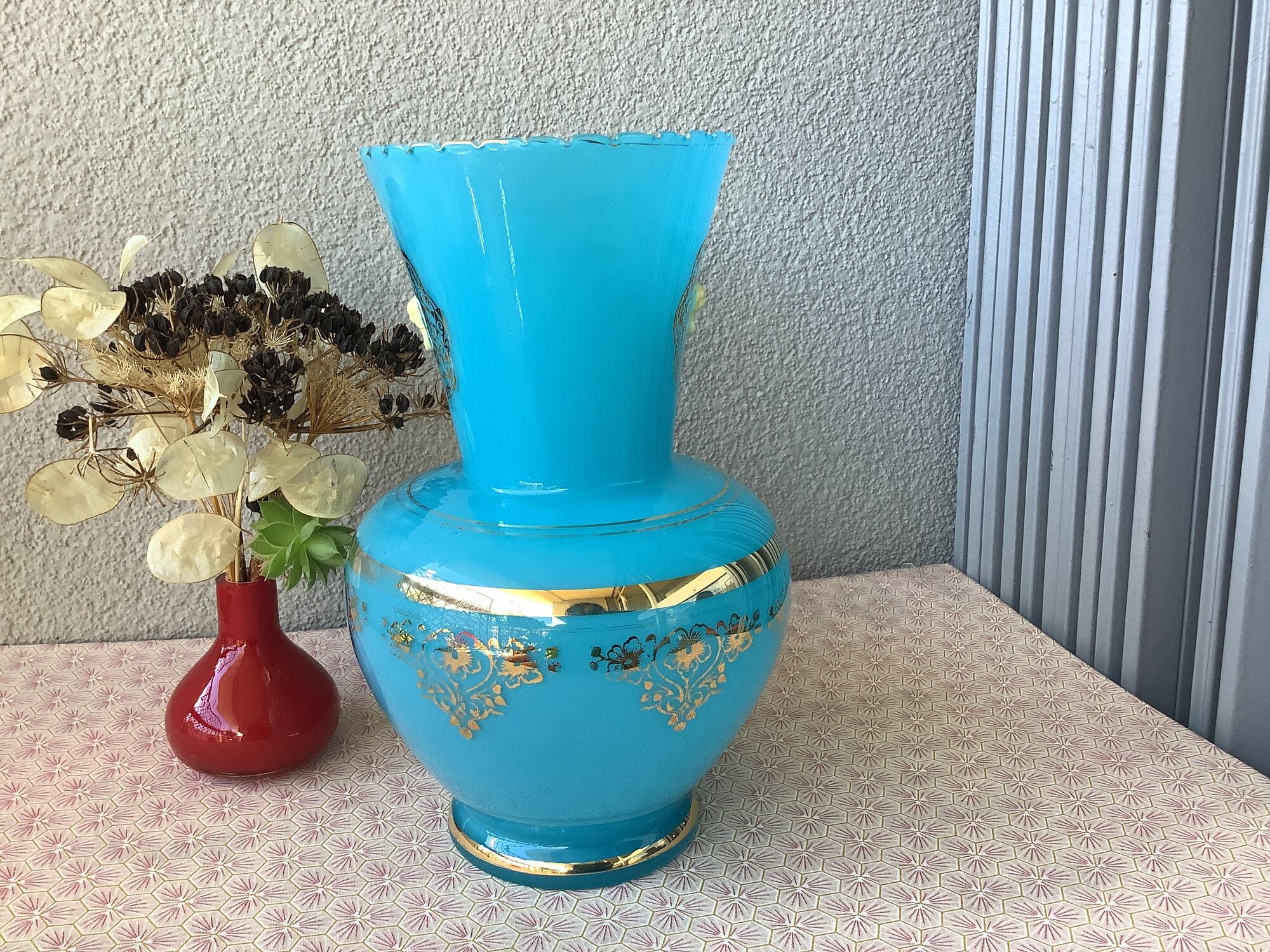 Florentine blue opaline vase Italy - Mid Century