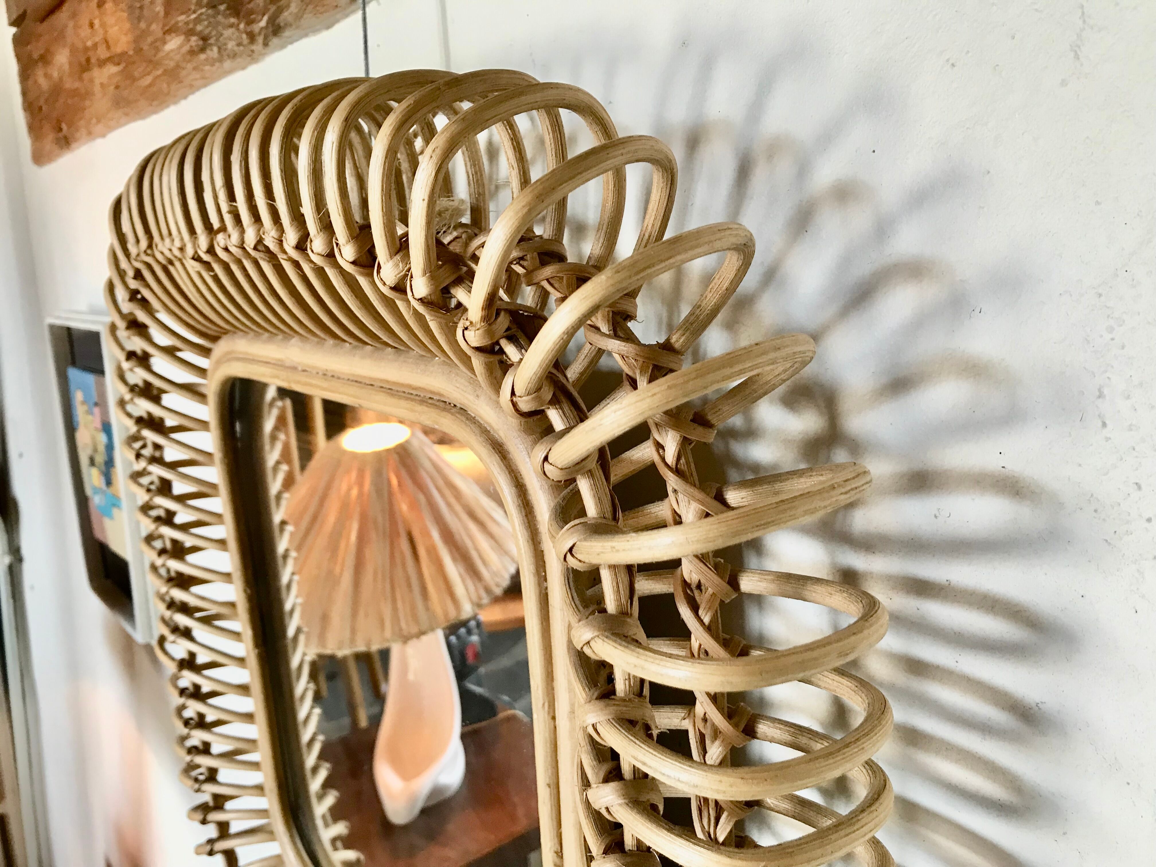 Rattan mirror, circa 1960 54x54cm
