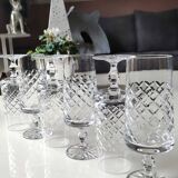 Set 6 champagne flutes, Lorraine crystal. Diamond/crosshair patterns. High 16 cm