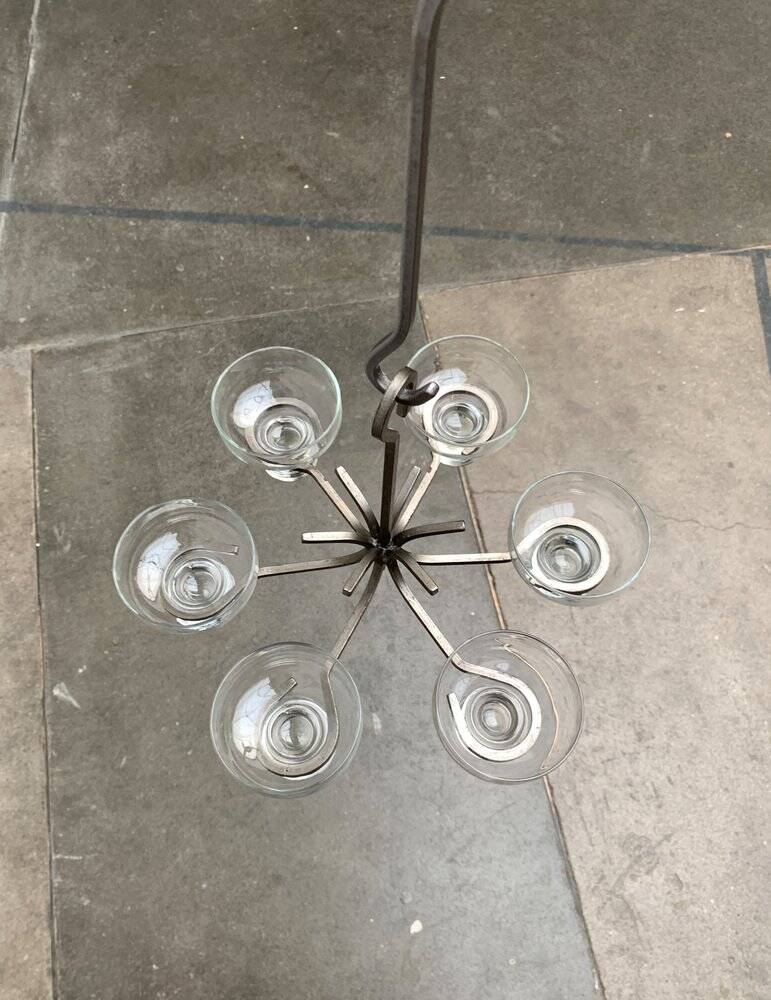 Mid-century metal and glass candle holder suspension from Denmark, 1960s.