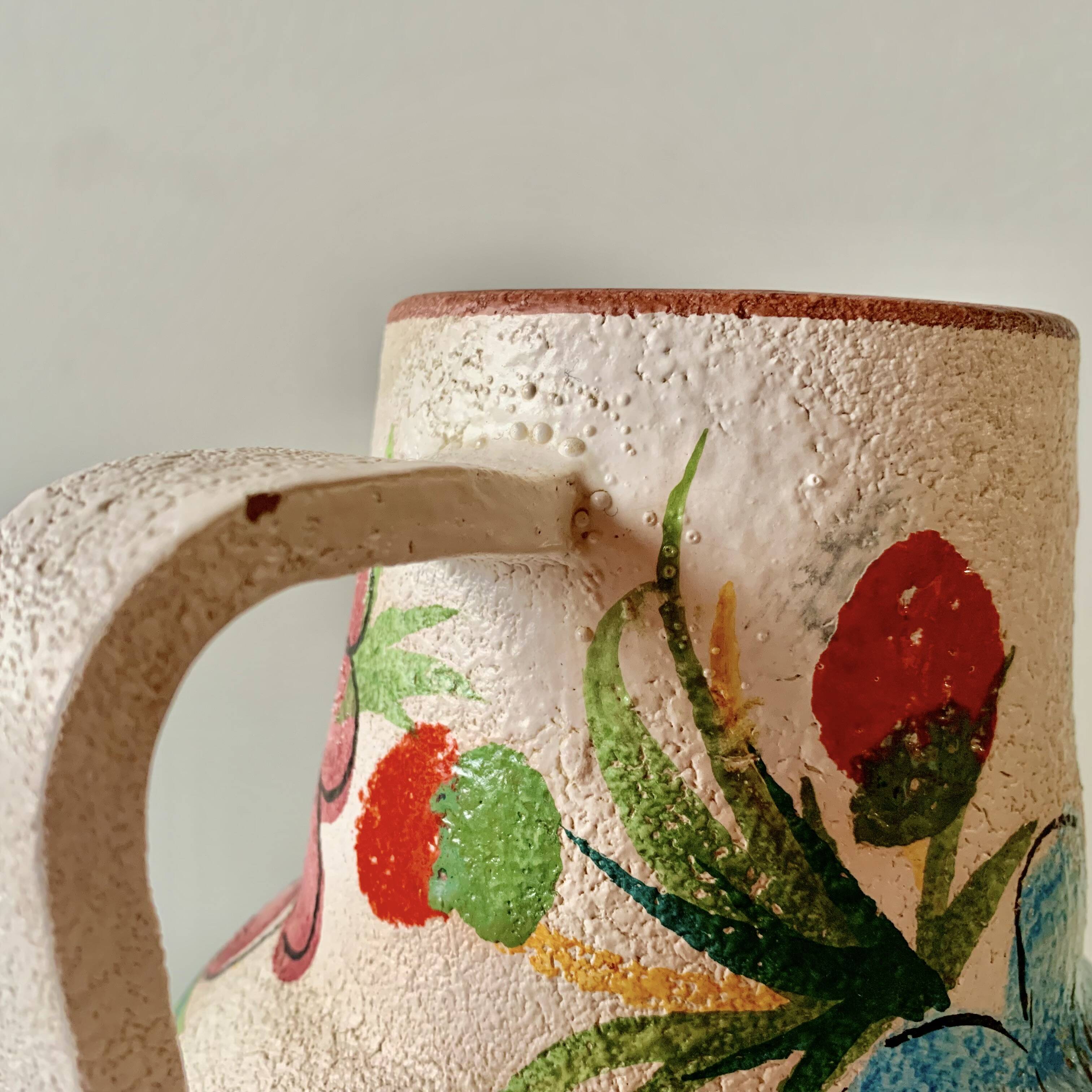 Large vintage ceramic vase - hand-painted floral decoration - Italy