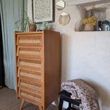Vintage oak and rattan chiffonier
