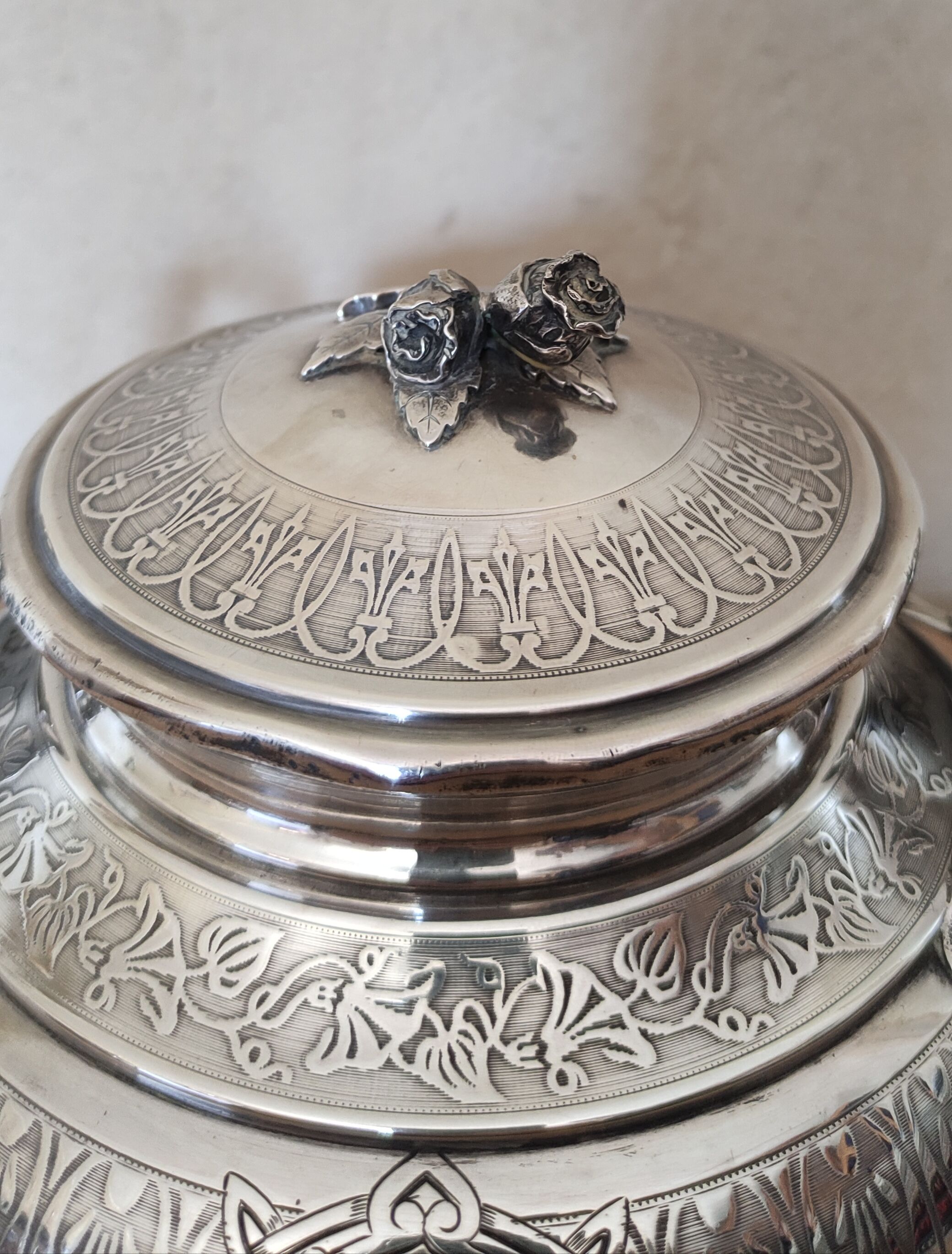 950 silver sugar bowl Minerva Guilloche (455 gr)