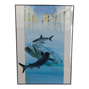 Lithographie surréaliste Les Requins
