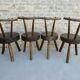 Suite of 4 tripod chairs, trunk seats, solid wood