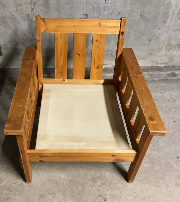 Fauteuil Suède pin rétro 1970