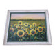 Old oil painting depicting a landscape of sunflowers