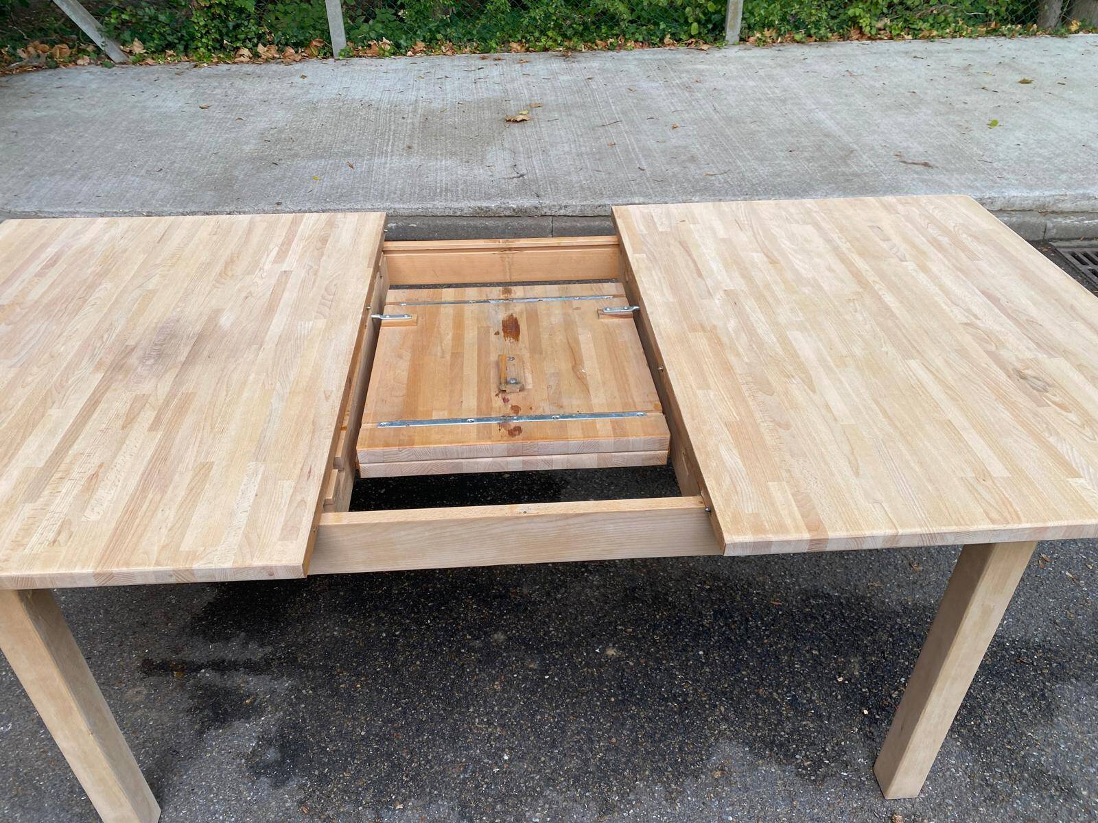 Scandinavian extendable dining table stripped in raw solid wood 1990