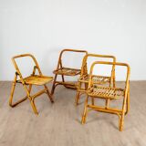 4 chaises pliante en bambou, rotin et laiton, Italie, 1970