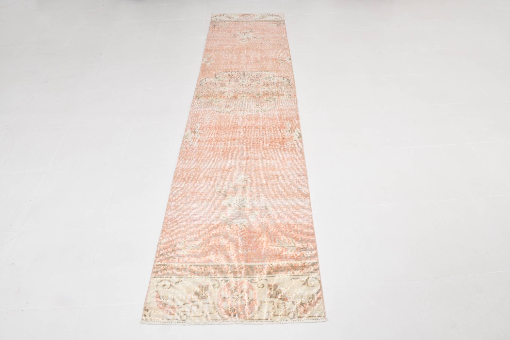 Pale Red & Beige Turkish Runner Rug, 71x301Cm