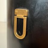 Black leather and brass desk basket