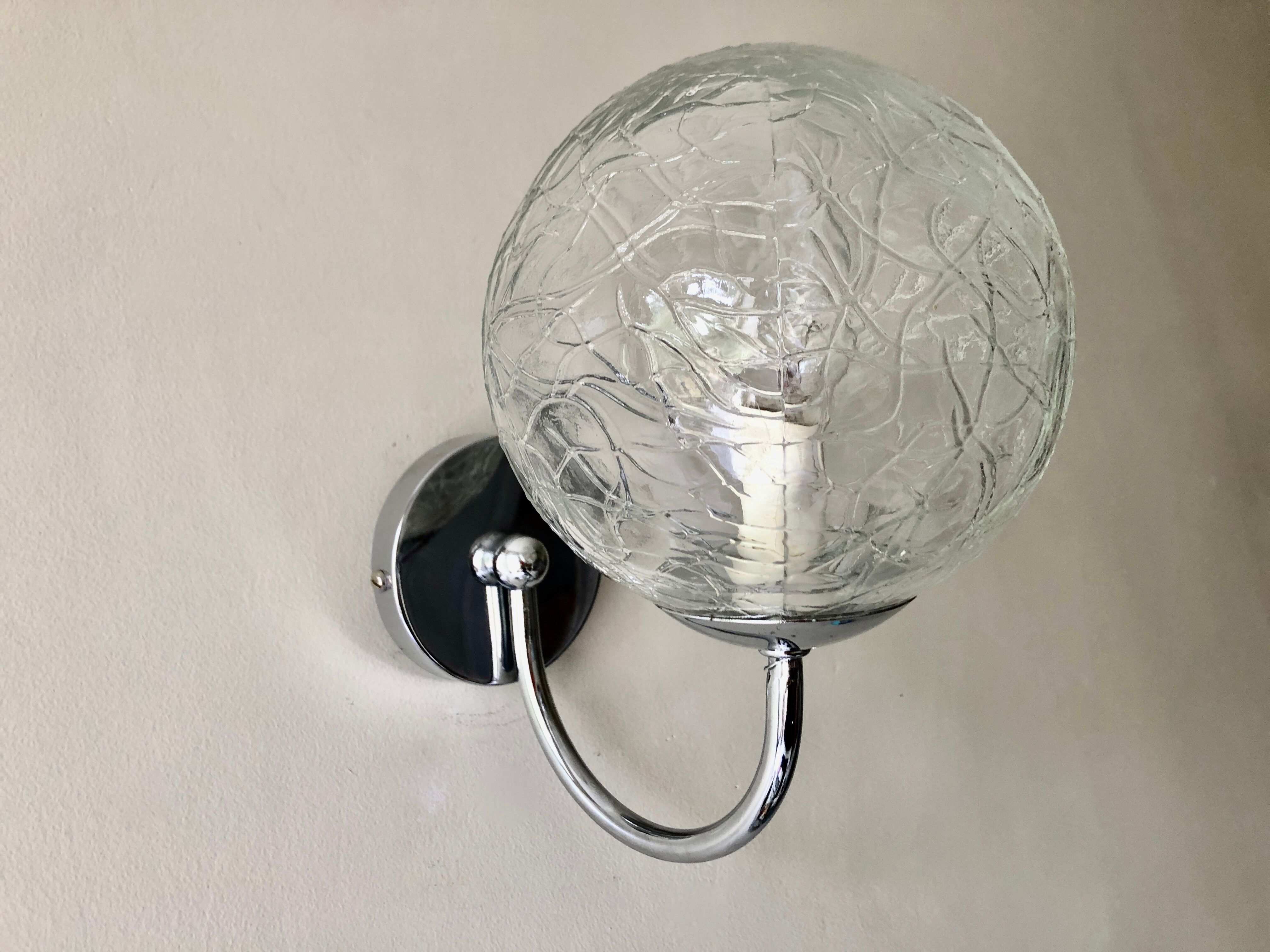 Wall lamp glass globe and chrome 1970