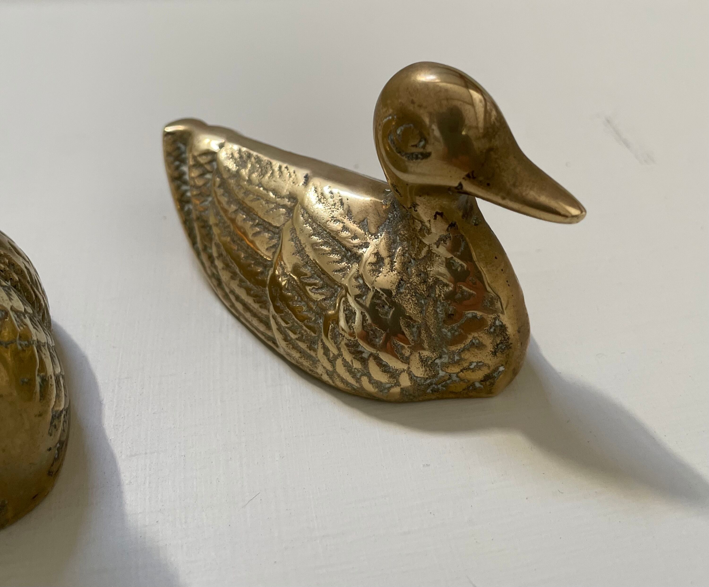 Suite of 3 ducks in golden brass Authentic Vintage 70