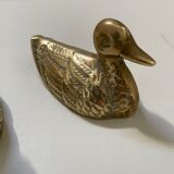 Suite of 3 ducks in golden brass Authentic Vintage 70