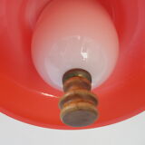 Large suspension in orange opaline and wood design 70s