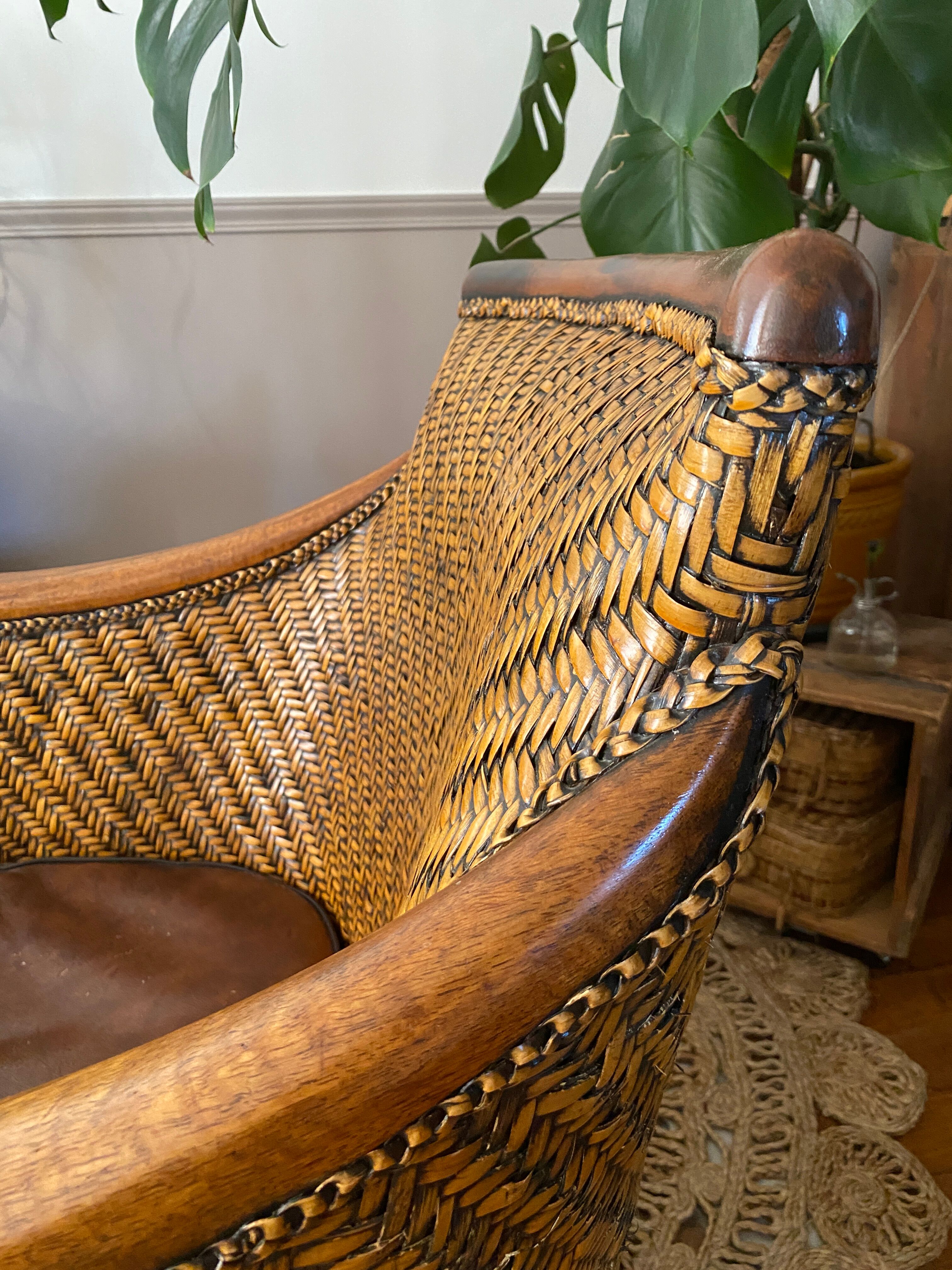 Fauteuil en rotin tressé vintage