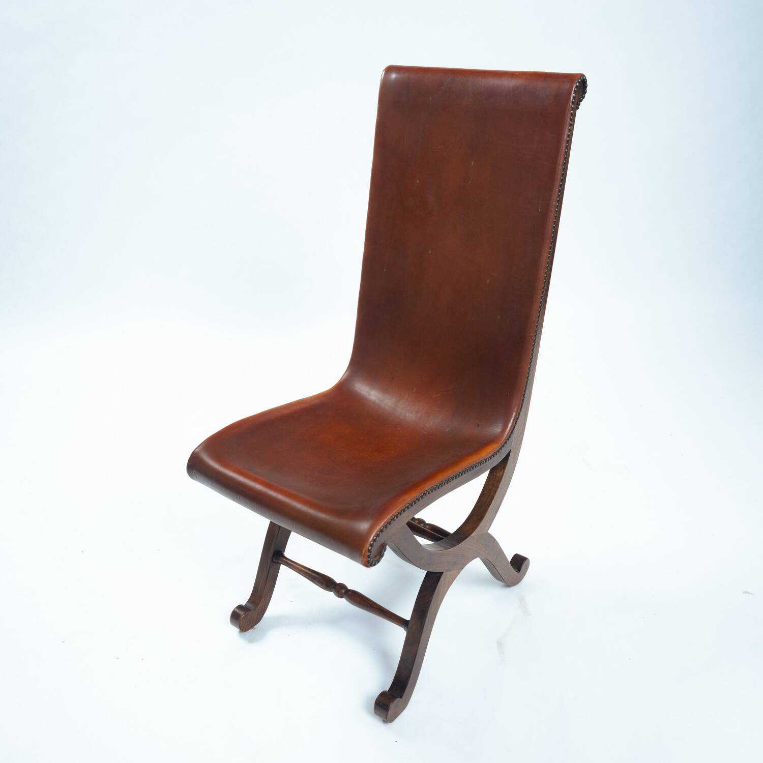 Pierre Lottier brown Spanish leather Slipper chairs by Almazan, 1950s