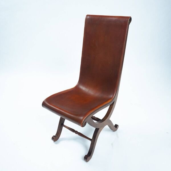 Chaises Slipper en cuir espagnol marron Pierre Lottier par Almazan, années 1950