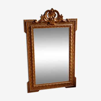 Miroir ancien dore stuc sur bois 74x120cm