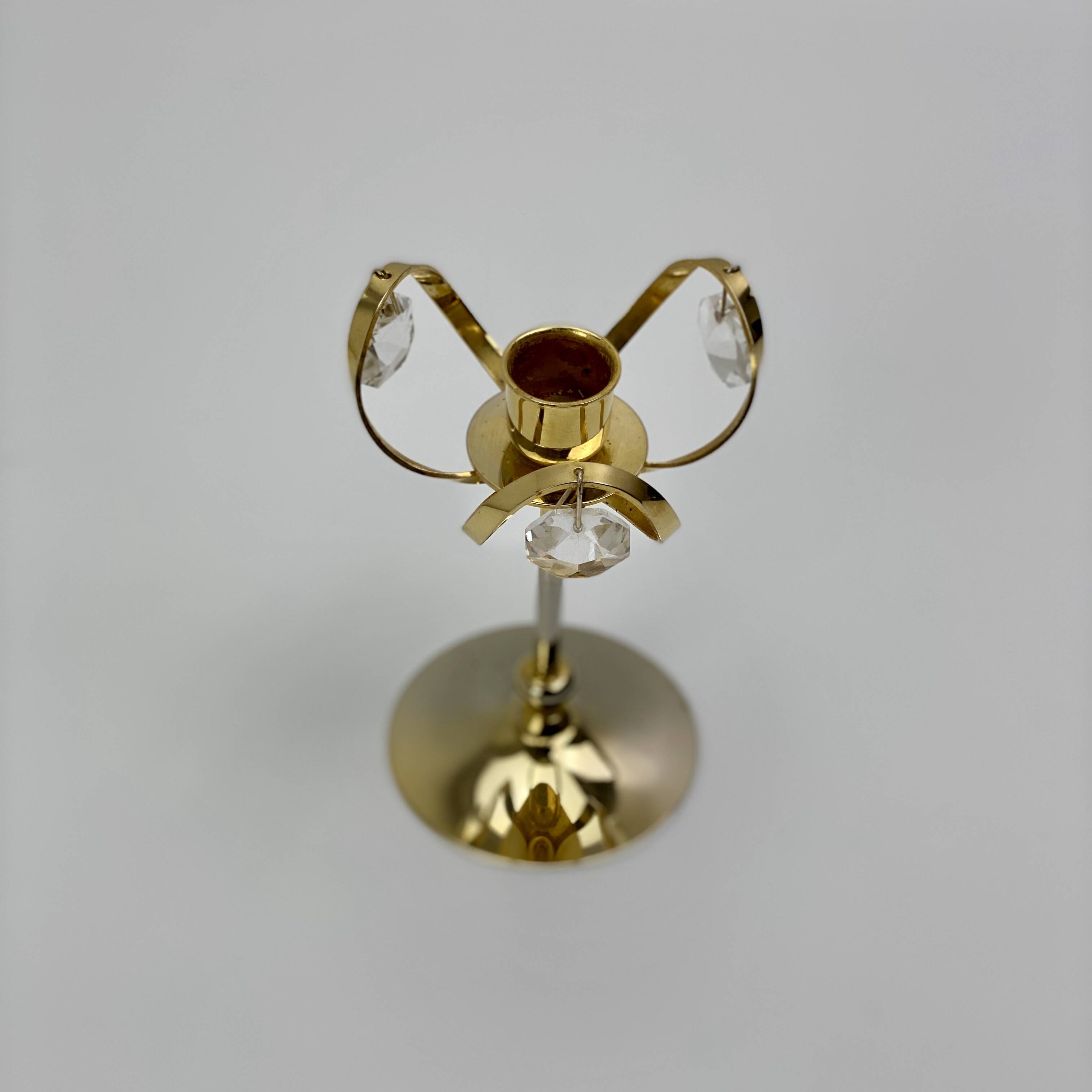 Vintage candle holder in 24 carat gold plated brass and Swarovski crystal, Palwa, Hollywood Regency. Allem
