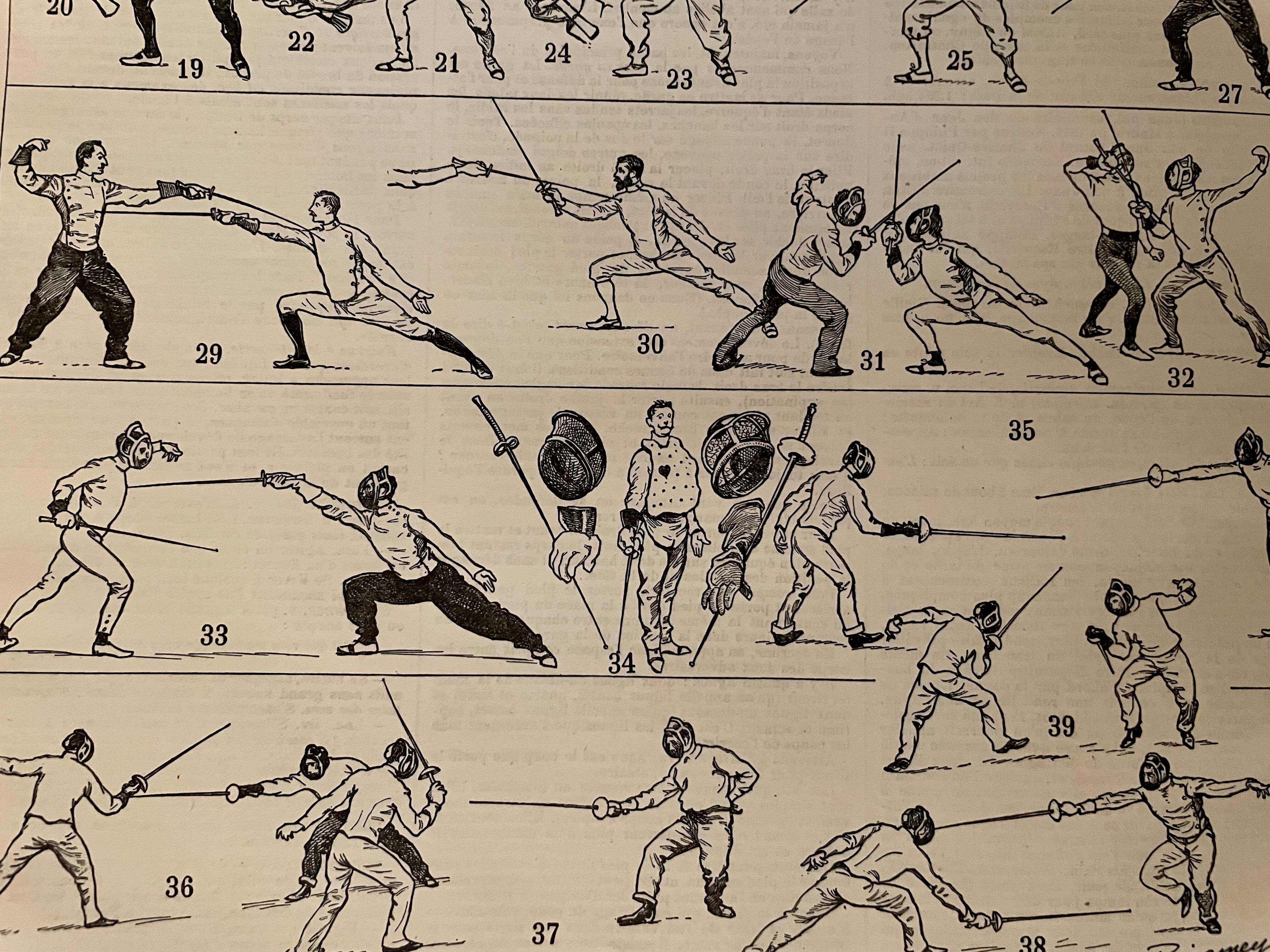 Lithographie sur l'escrime de 1897 (épée fleuret)