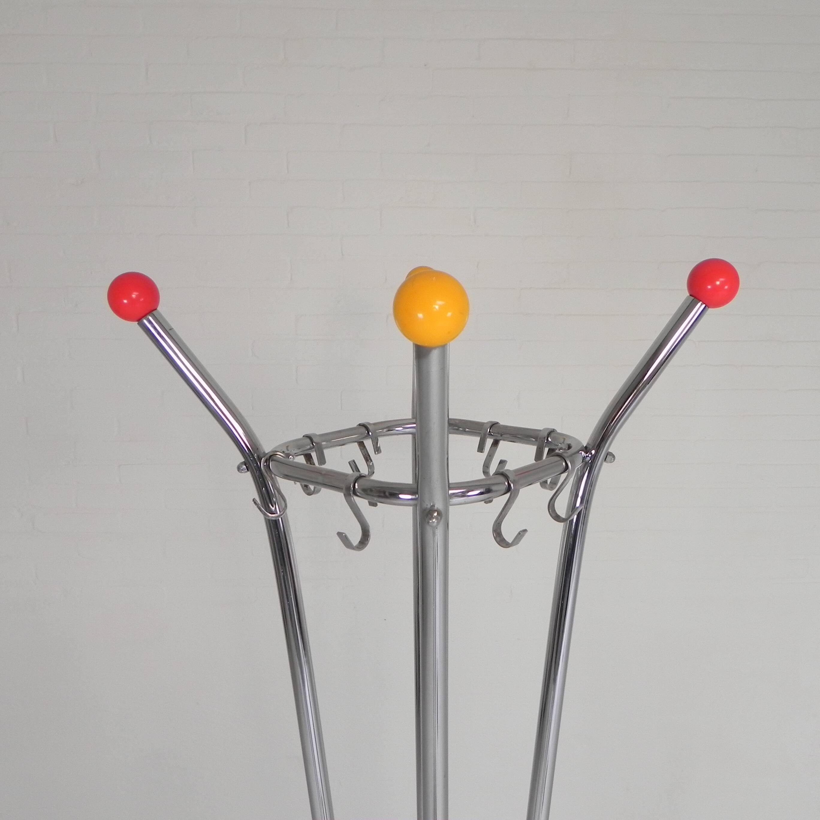 Rare chrome coat rack with colored balls, 1950s