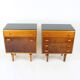 Set Of Mid Century Bedside Tables In Walnut And Black Glass, Czechoslovakia