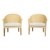 Pair of teak and rattan armchairs