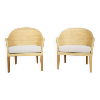 Paire de fauteuils en teck et rotin