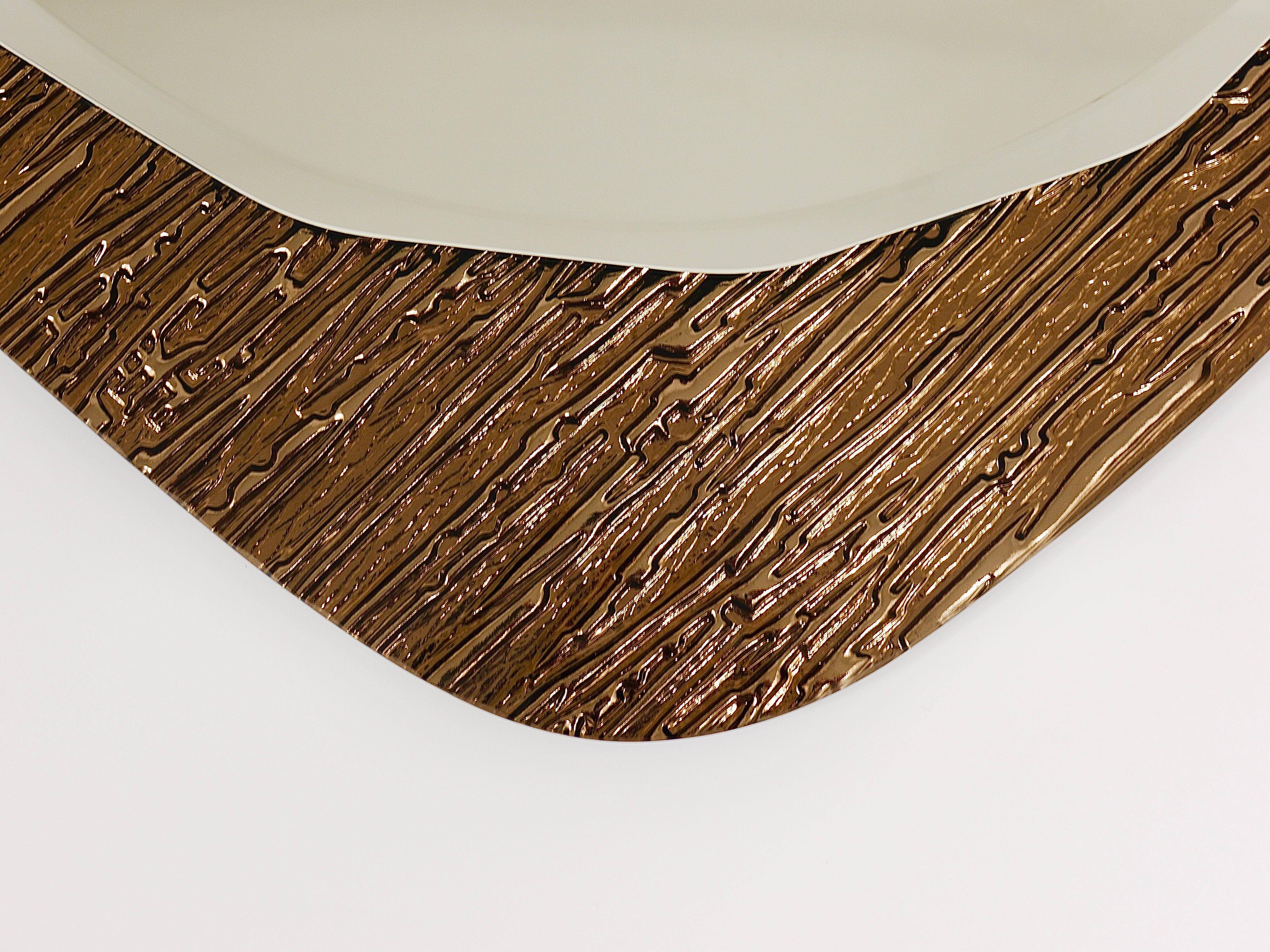 Crystal Art Sculpted Textured Wall Mirror Gold Bronze Mid-Century, Italy, 1960s