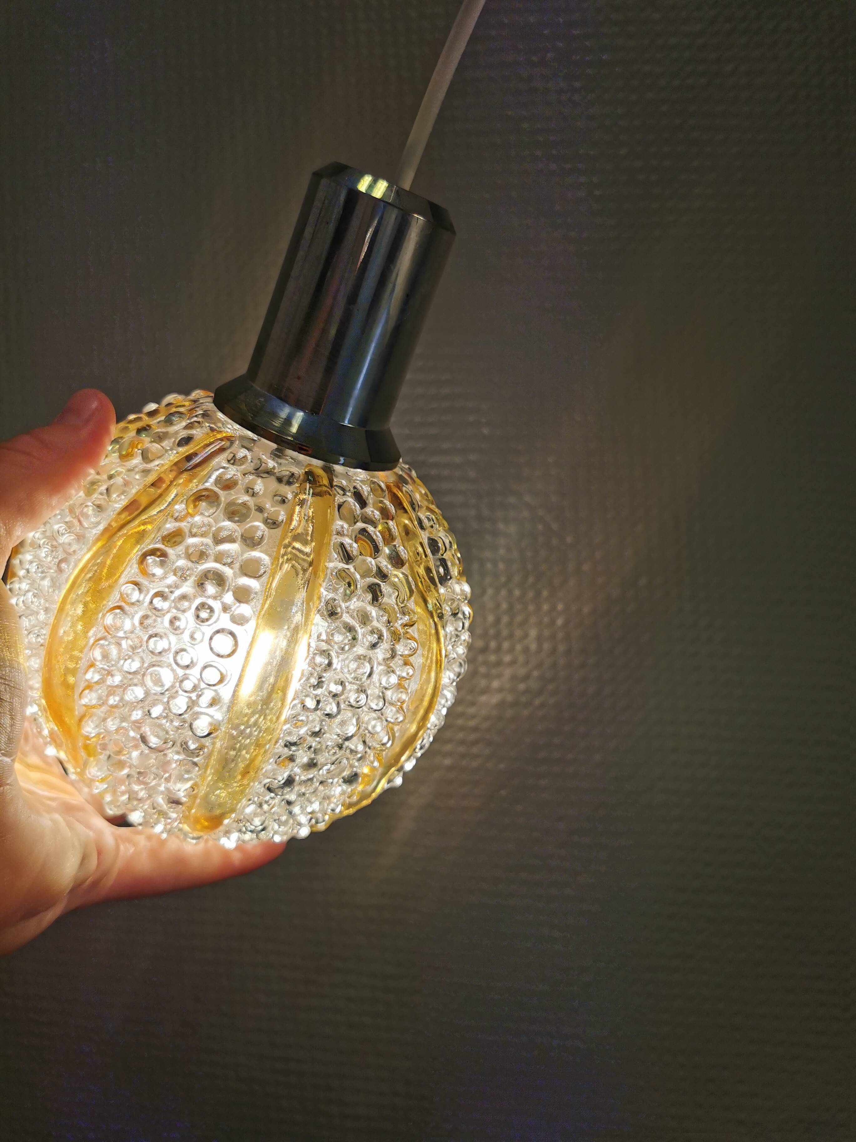 Small Danish hanging lamp in glass.