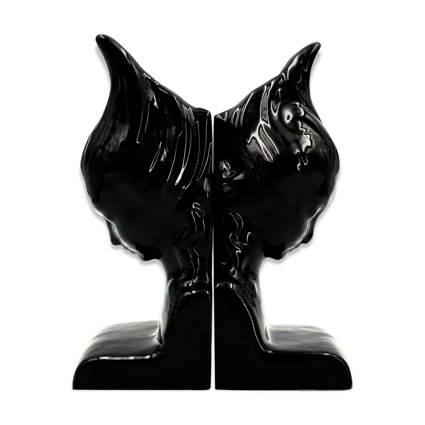 Angelo Minghetti, Art Déco black enamel Bookends, circa 1920, Signed