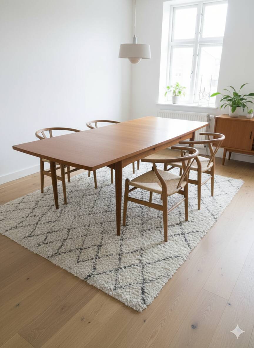 Table scandinave galbée extensible papillon en teck années 60