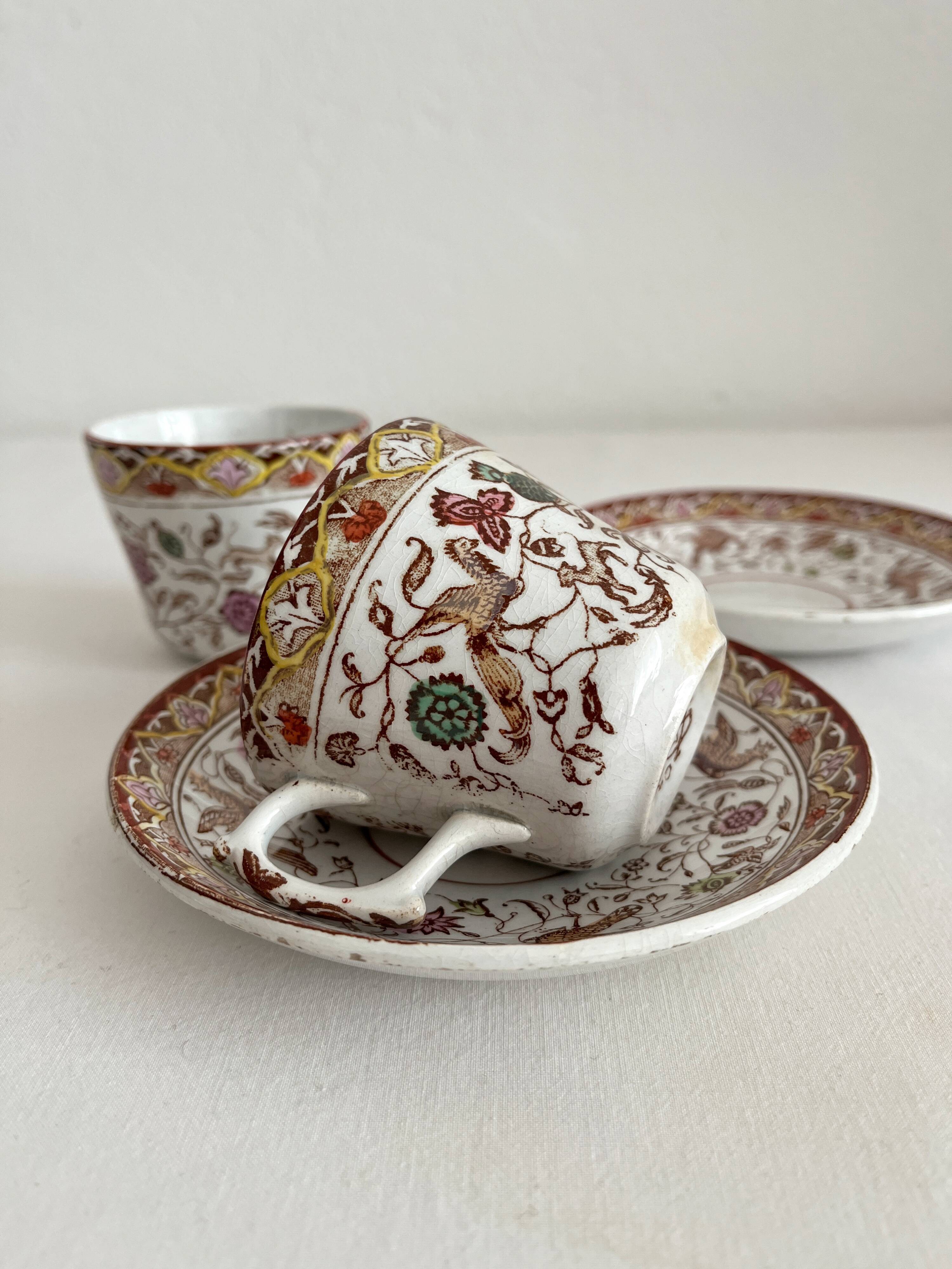 2 polychrome ironstone coffee cups Choisy le Roi