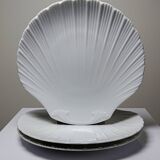 3 vintage flat plates with scallop shells, fine Limoges porcelain
