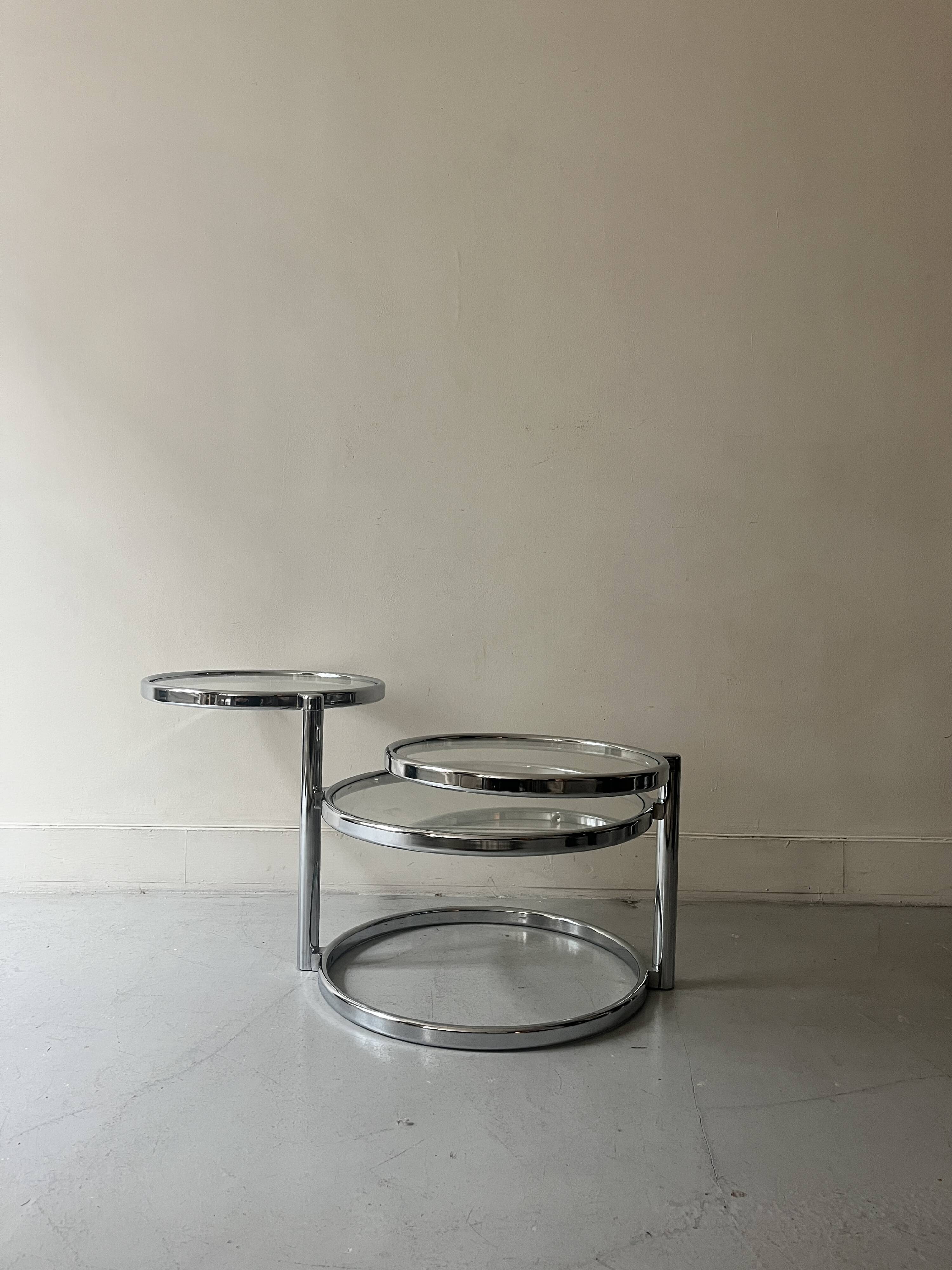 round and rotating coffee table in glass and chrome, design 1970