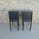 Pair of wooden bedside tables, gray patina