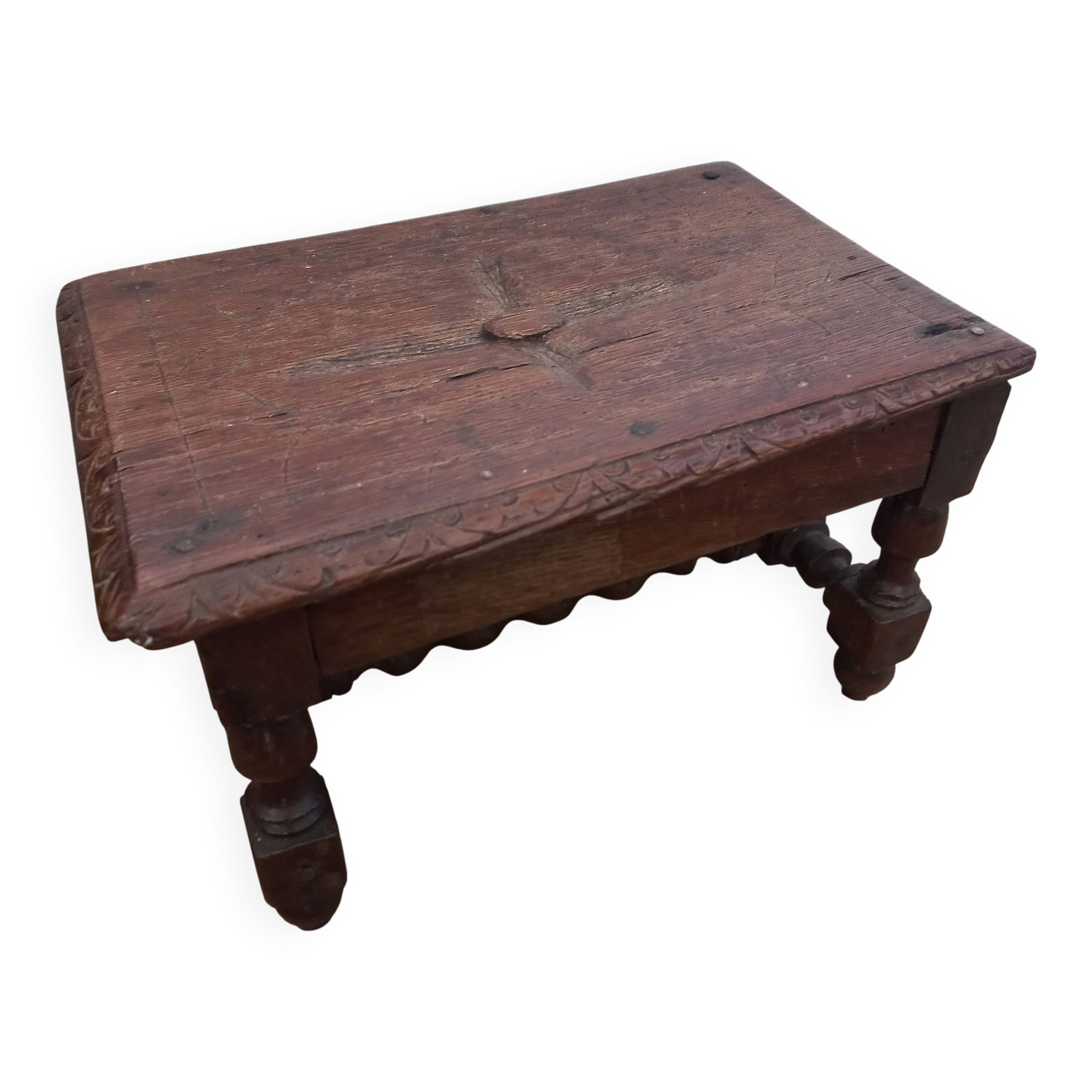 Antique solid wood stool, vintage decor
